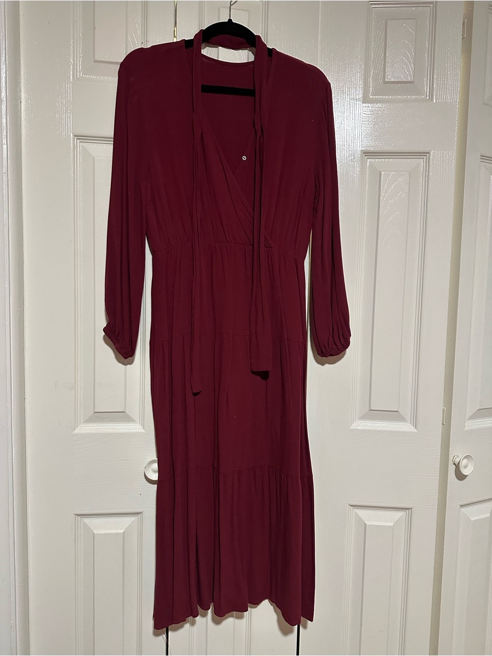 Women's Burgundy Long Sleeve Midi Dress